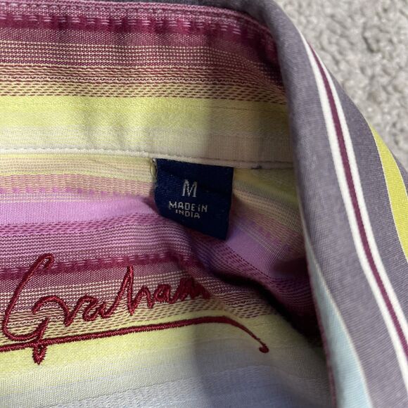 Robert Graham Shirt Mens Medium Button Up Rainbow Stripes Flip Cuffs Colorful - Picture 3 of 14